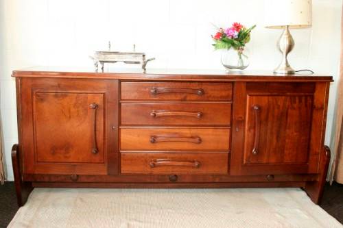 Solidly built vintage Imbuia buffet server with 4 large drawers & two cupboards
