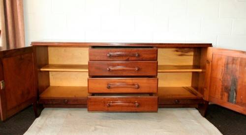 Solidly built vintage Imbuia buffet server with 4 large drawers & two cupboards