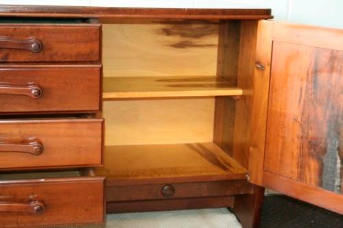 Solidly built vintage Imbuia buffet server with 4 large drawers & two cupboards