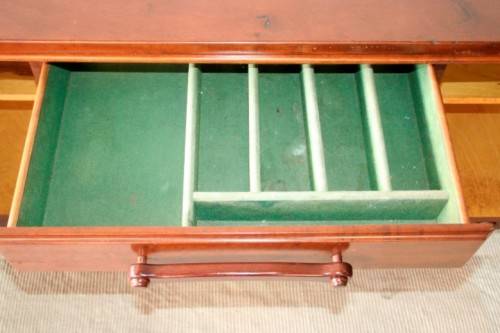 Solidly built vintage Imbuia buffet server with 4 large drawers & two cupboards