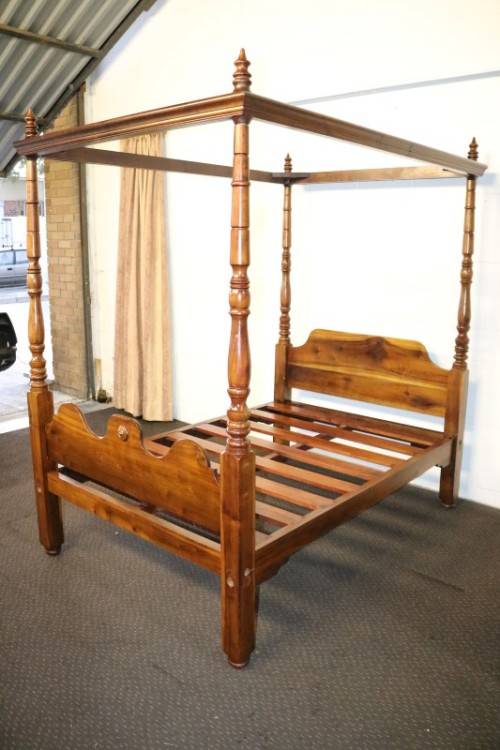 A spectacular Burmese Teak four-poster canopy double bed w mattress in amazing condition.RS17Bed