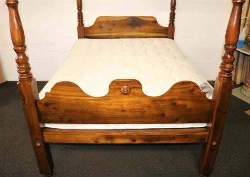 A spectacular Burmese Teak four-poster canopy double bed w mattress in amazing condition.RS17Bed