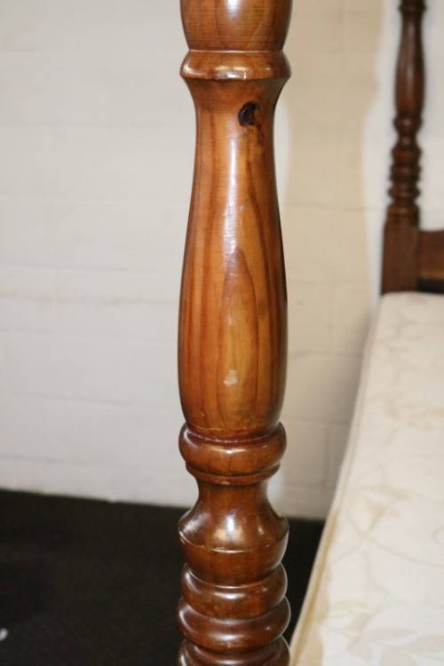 A spectacular Burmese Teak four-poster canopy double bed w mattress in amazing condition.RS17Bed