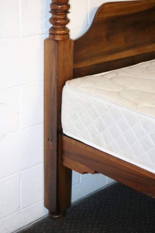 A spectacular Burmese Teak four-poster canopy double bed w mattress in amazing condition.RS17Bed