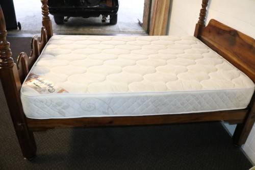 A spectacular Burmese Teak four-poster canopy double bed w mattress in amazing condition.RS17Bed