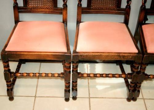 Six rare antique Victorian solid oak hand carved chairs with barley-twist uprights - price / chair