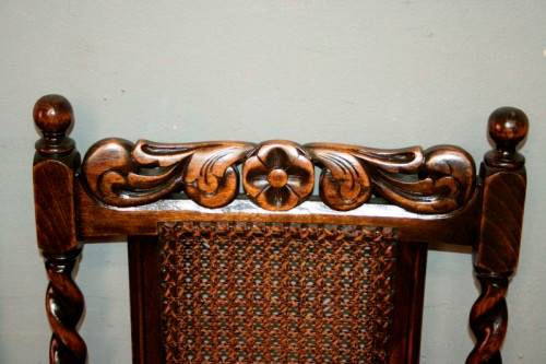 Six rare antique Victorian solid oak hand carved chairs with barley-twist uprights - price / chair