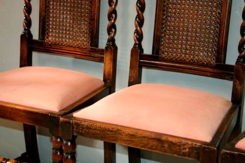 Six rare antique Victorian solid oak hand carved chairs with barley-twist uprights - price / chair