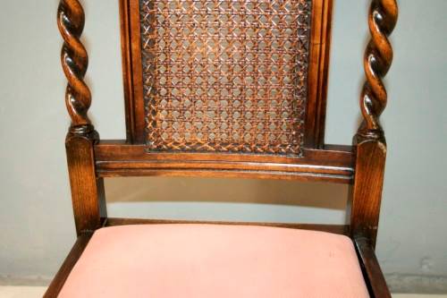 Six rare antique Victorian solid oak hand carved chairs with barley-twist uprights - price / chair