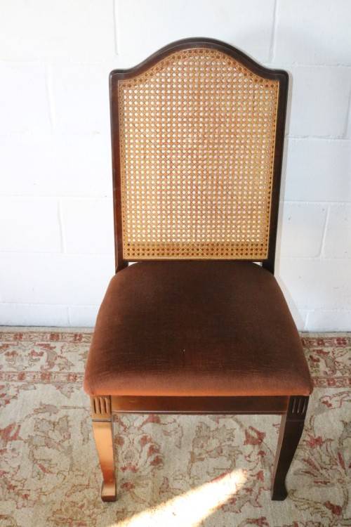 4x Fantastic vintage rattan-back & Imbuia dining chairs in great condition; price/chair - RS17Sale