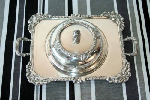 A beautiful vintage "Seranco" silver plated lidded breakfast butter dish with ornate mounts