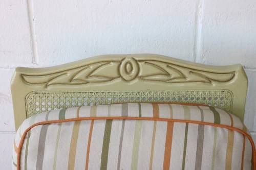 Two stunning wicker back ball & claw armchairs w soft green paint technique & cushions - price/chair
