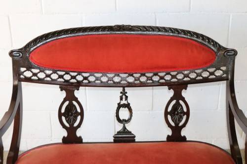 A fantastic antique Edwardian "duet parlour settee" couch w magnificent carved detailing - stunning!