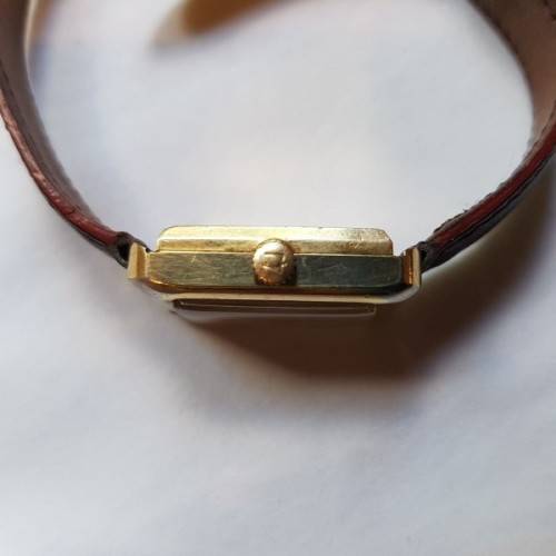 An awesome vintage "Bulova Accutron" ladies gold plated wrist watch with a leather strap