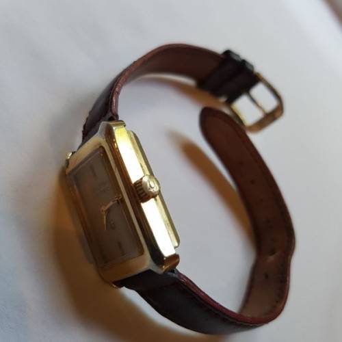 An awesome vintage "Bulova Accutron" ladies gold plated wrist watch with a leather strap