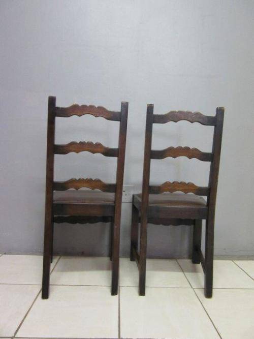 Two stunning solid Teak ladder back dining chairs, great occasional chairs - bid/chair - RS17Sale