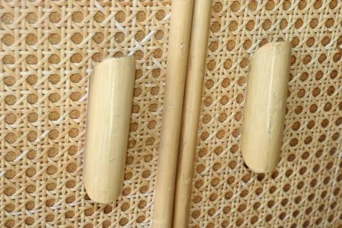 **RS17** A cane & wicker cabinet w/ glass shelf & two-door cupboard; great in a holiday home