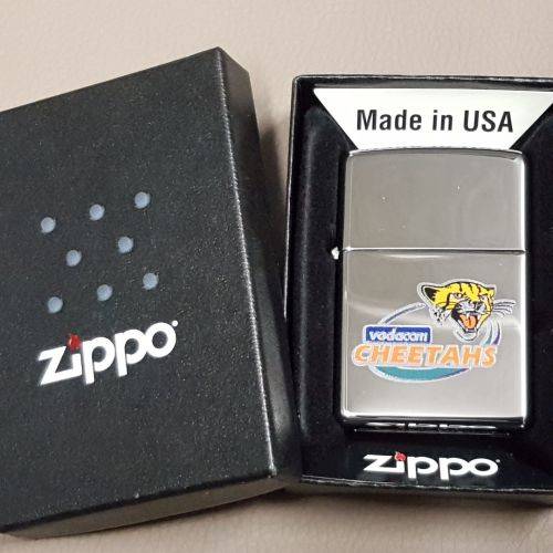 **RS17** A wonderful authentic Zippo "South African Rugby" CHEETAHS brushed chrome lighter