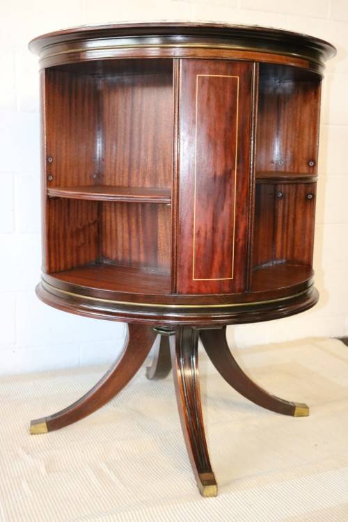 An superb Edwardian (c1910) Mahogany rotating bookcase w/ a solid marble top & marquetry inlays!!