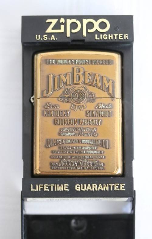An amazing original Zippo limited edition "Jim Beam Bourbon Whiskey " brass embossed lighter