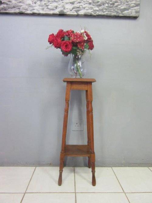 A superb vintage tall Oak double planter stand - perfect for a vase with flowers on a patio!!