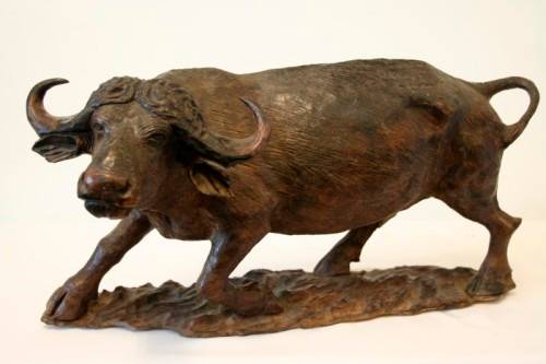 A stunning and very detailed large hand-carved African Buffalo carving in wonderful condition