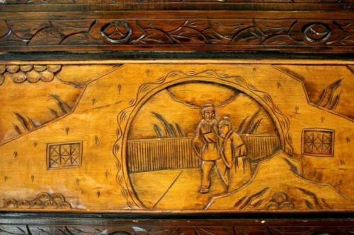 A superb & exquisitely made oriental teak and camphor wood hand carved kist w/ brass embellishments