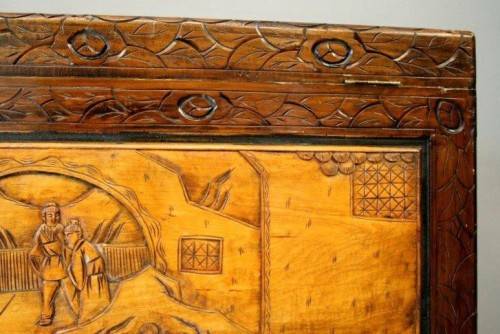 A superb & exquisitely made oriental teak and camphor wood hand carved kist w/ brass embellishments