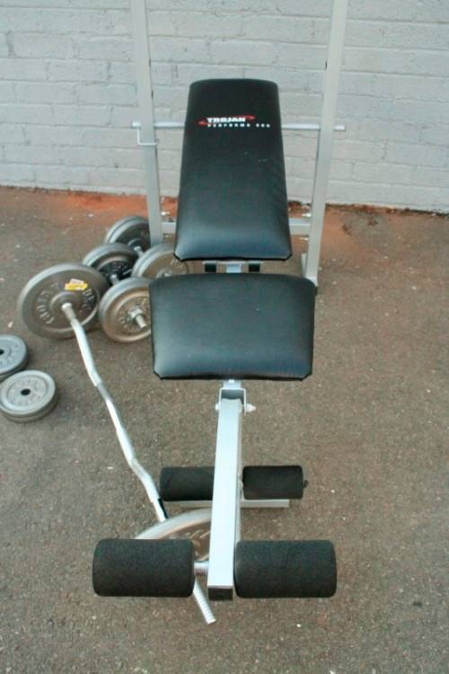 A fantastic original Trojan "Performa 300" bench & assorted weights in awesome condition