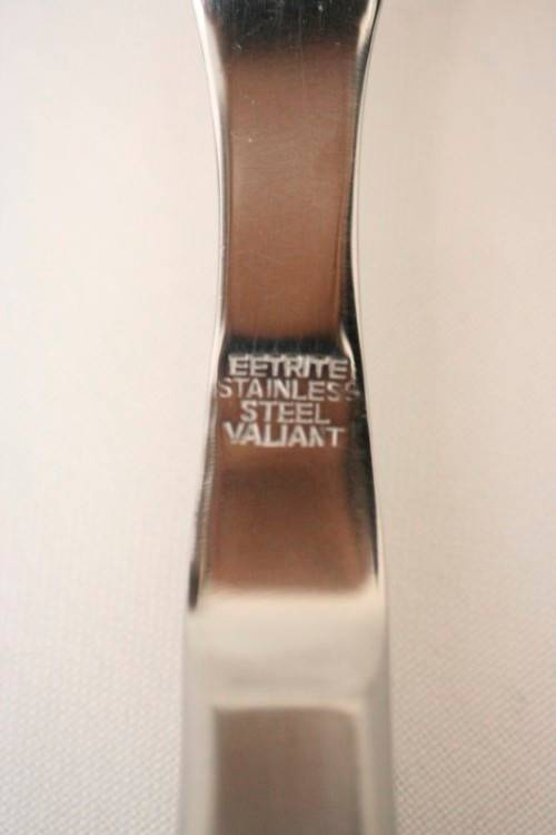 **RS17** An Eetrite "Valiant design" stainless steel matching carving fork and knife sharpener.