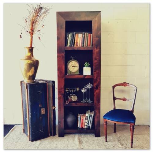 An exquisite tall solid Burmese teak 4-shelf book case/ display cabinet in awesome condition