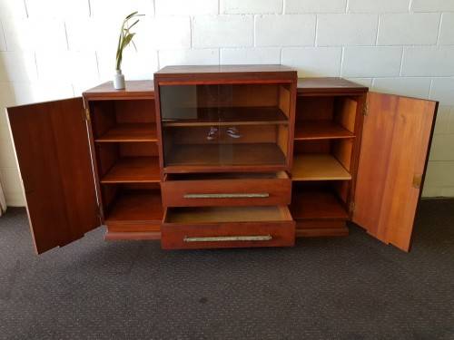 **RS17_Clearance** ART DECO teak 2-door, 2-drawer side server cabinet + glass door display