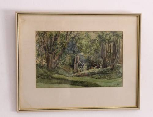 **RS17** A beautiful vintage signed "Forest Scene" watercolour painting framed behind glass