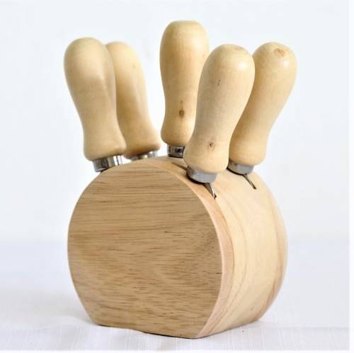 A wonderful stainless steel cheese knives and fork set in a wooden holder - an amazing gift!
