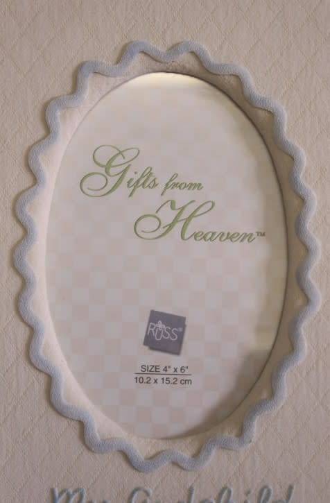 **RS17** An original Russ Bears & Toys hand painted "My Godchild" yellow & blue photo frame