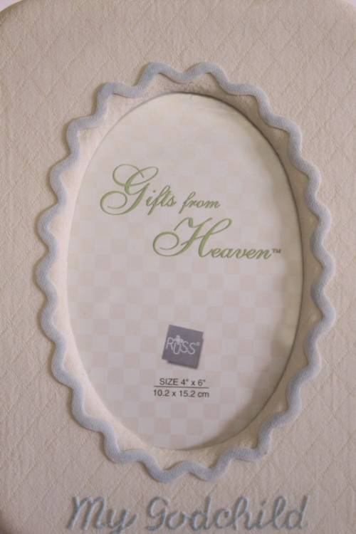 **RS17** An original Russ Bears & Toys hand painted "My Godchild" yellow & blue photo frame