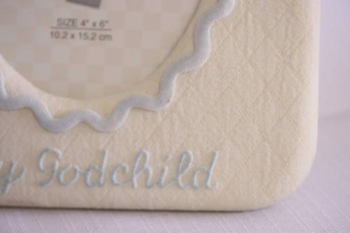 **RS17** An original Russ Bears & Toys hand painted "My Godchild" yellow & blue photo frame