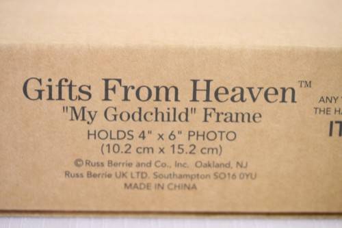 **RS17** An original Russ Bears & Toys hand painted "My Godchild" yellow & blue photo frame