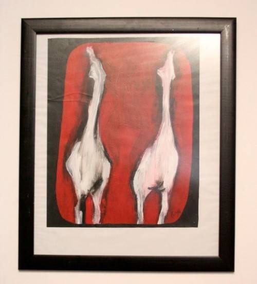 **RS17** A fantastic framed behind glass signed "Michaloo" Abstract style painting.