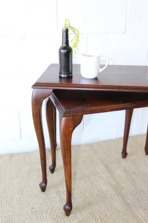 A lovely set of Imbuia stacking/ nesting tables, stunning in any living area in the home!