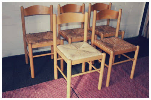 5x awesome yellow wood bentwood back chairs w/ wicker seats in good condition - bid/chair - RS17Sale