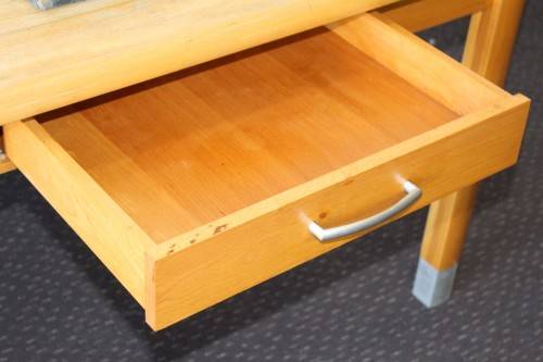 A magnificent "Marks and Spencer" modern Oak desk with metal feet caps and an uncomplicated design!!