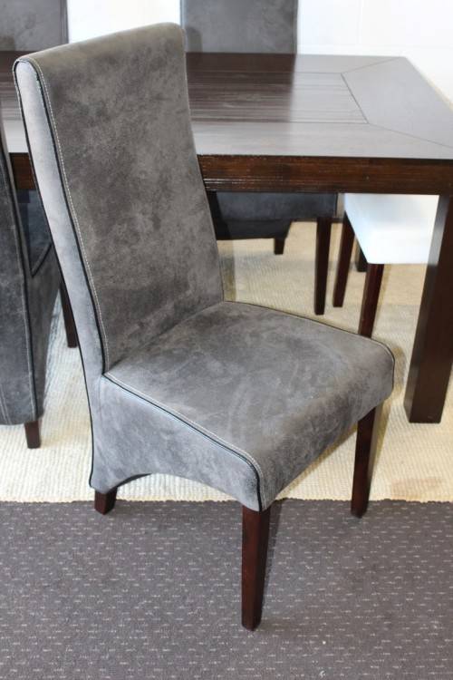Stunning stylish teak 180cm dining table with awesome grey and white high-back chairs!