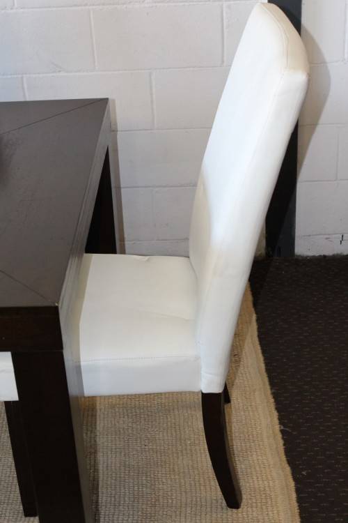 Stunning stylish teak 180cm dining table with awesome grey and white high-back chairs!