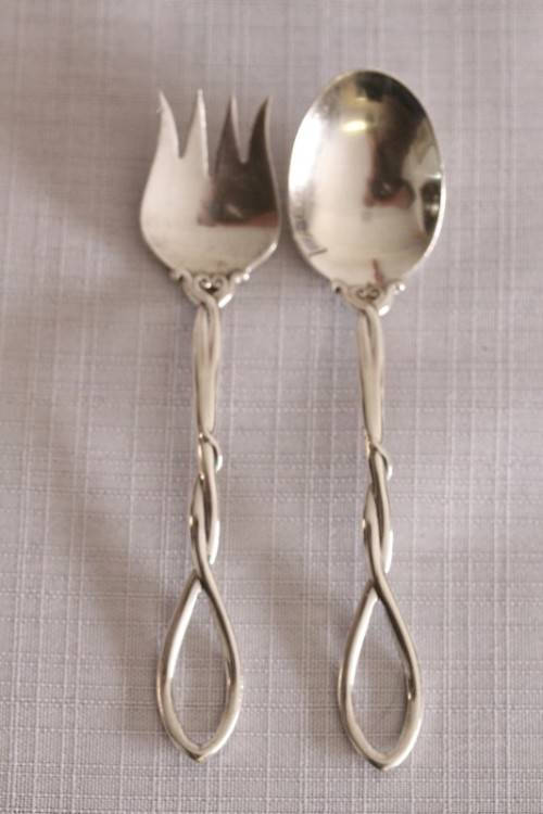 A beautiful antique sterling silver Art Nouveau (c1895 to 1910) USA made fruit spoon & fork set