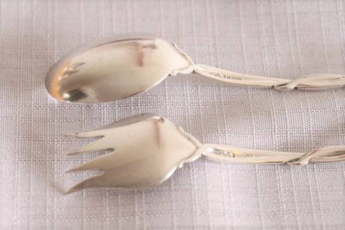 A beautiful antique sterling silver Art Nouveau (c1895 to 1910) USA made fruit spoon & fork set