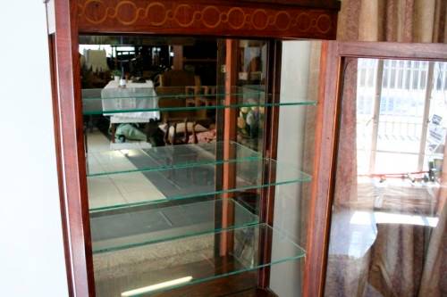 A superb vintage French Louis XV-style show case with beautiful marquetry inlay detailing