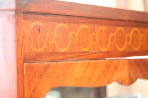 A superb vintage French Louis XV-style show case with beautiful marquetry inlay detailing