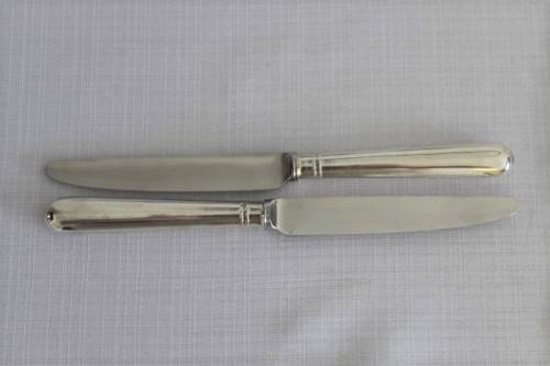 Superb set of 6x British hallmarked sterling silver CJ Vande" Entree/ starter knives w/ steel blades
