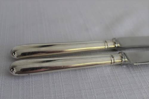 Superb set of 6x British hallmarked sterling silver CJ Vande" Entree/ starter knives w/ steel blades